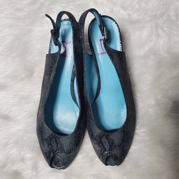 Thierry Rabotin Peep Toe Snake Skin Sling Backs, 7.5 - Picture 5 of 9